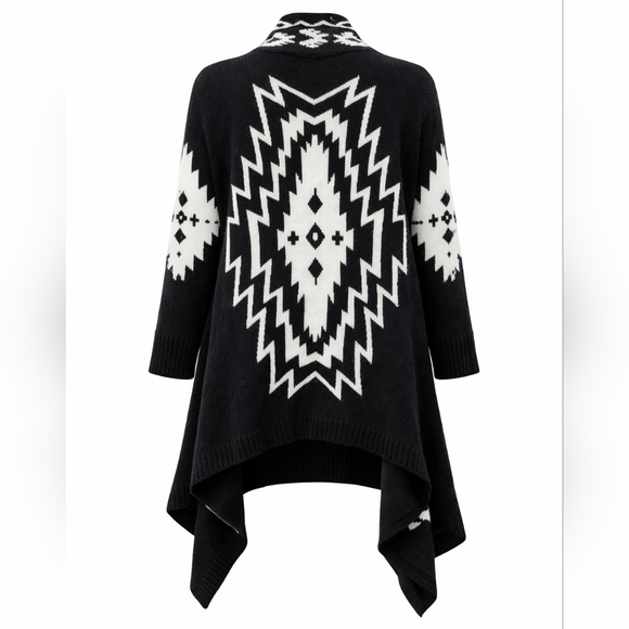 Aztec Southwestern Open Front Cardigan Waterfall Drape Cozy Knit Large/X-Large - Picture 16 of 16